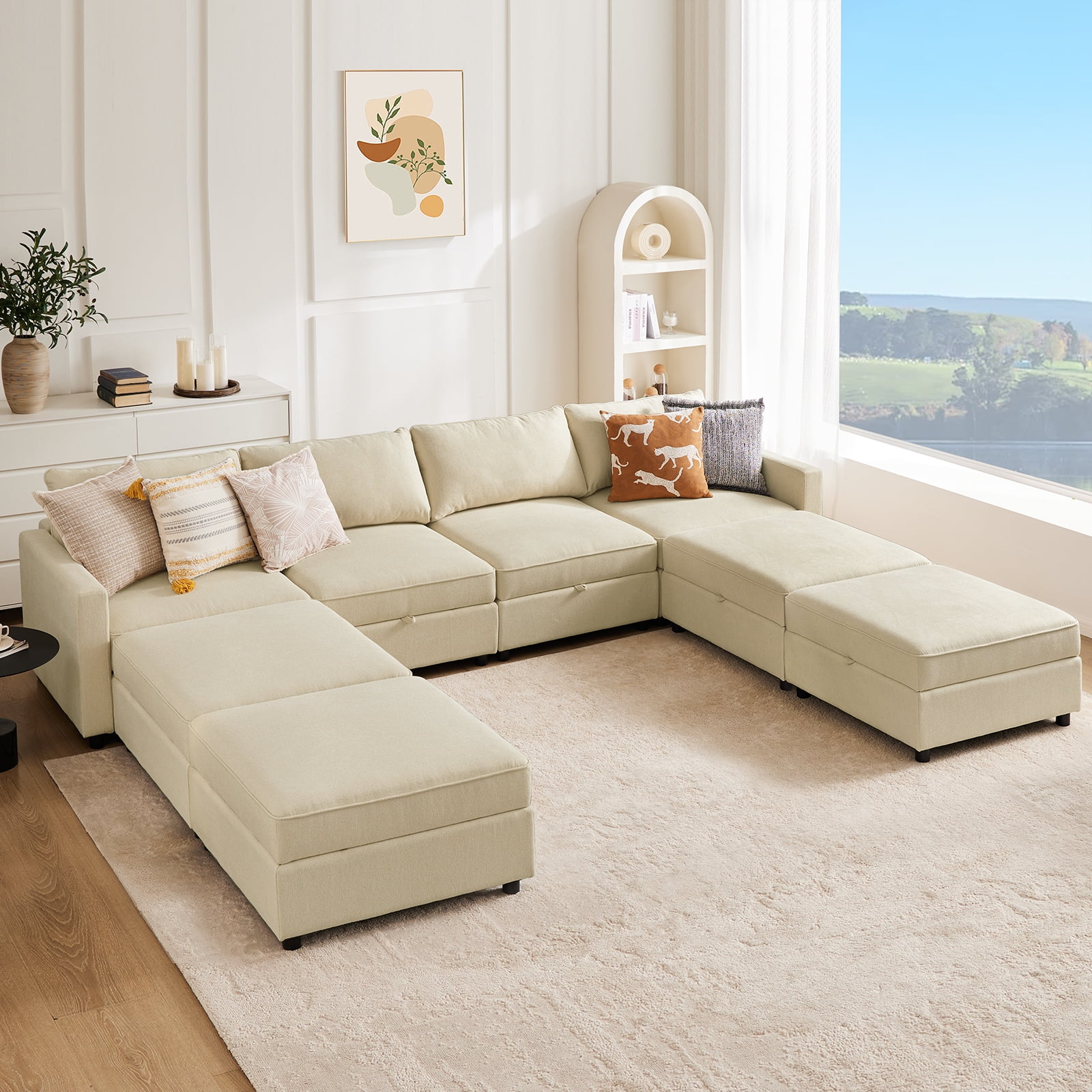 GIANNA Modular Sectional Sofa, U Shaped Couch Set for Living Room, 8 Seater Comfy Cloud Couches with Movable Ottoman