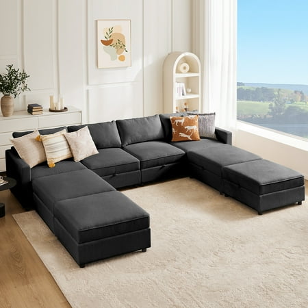 GIANNA Modular Sectional Sofa, U Shaped Couch Set for Living Room, 8 Seater Comfy Cloud Couches with Movable Ottoman