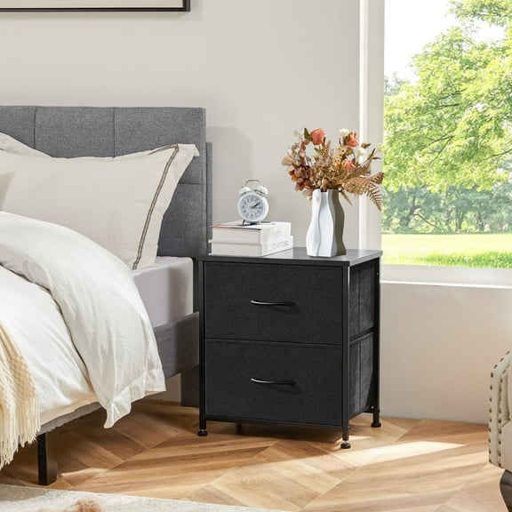 CONCETTA Nightstand Small Dressers with 2 Fabric Drawers for Bedroom, Tall Chest Organizer with Fabric Bins, Black