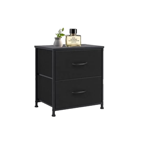 CONCETTA Nigtstand for Bedroom, Tall Chest Organizer with Fabric Bins, Steel Frame, Black