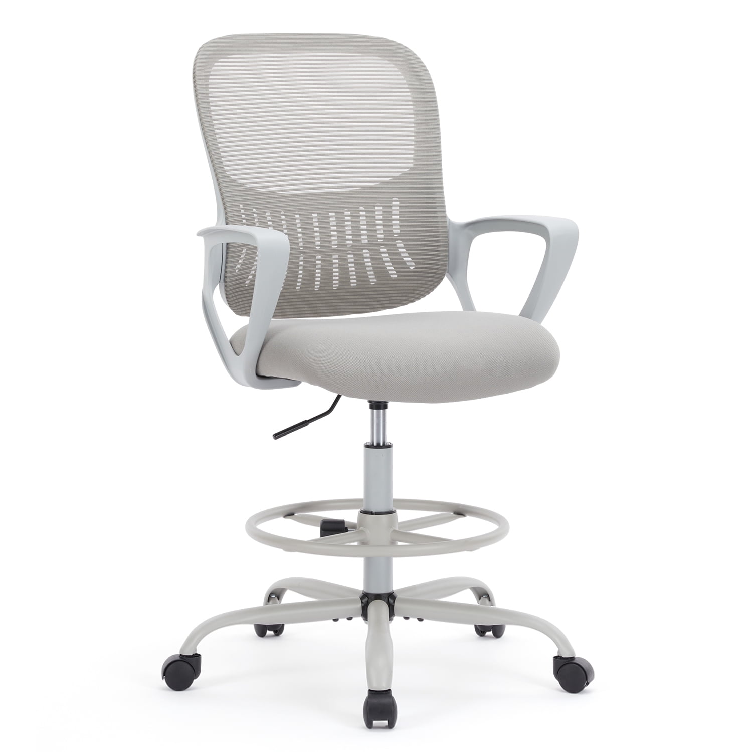 GIANNA Ergonomic Tall Mesh Office Chair with Adjustable Foot Ring, Storable Lumbar Support, Armrests, and Mid-Back Design – High Task Chair with Wheels, Gray