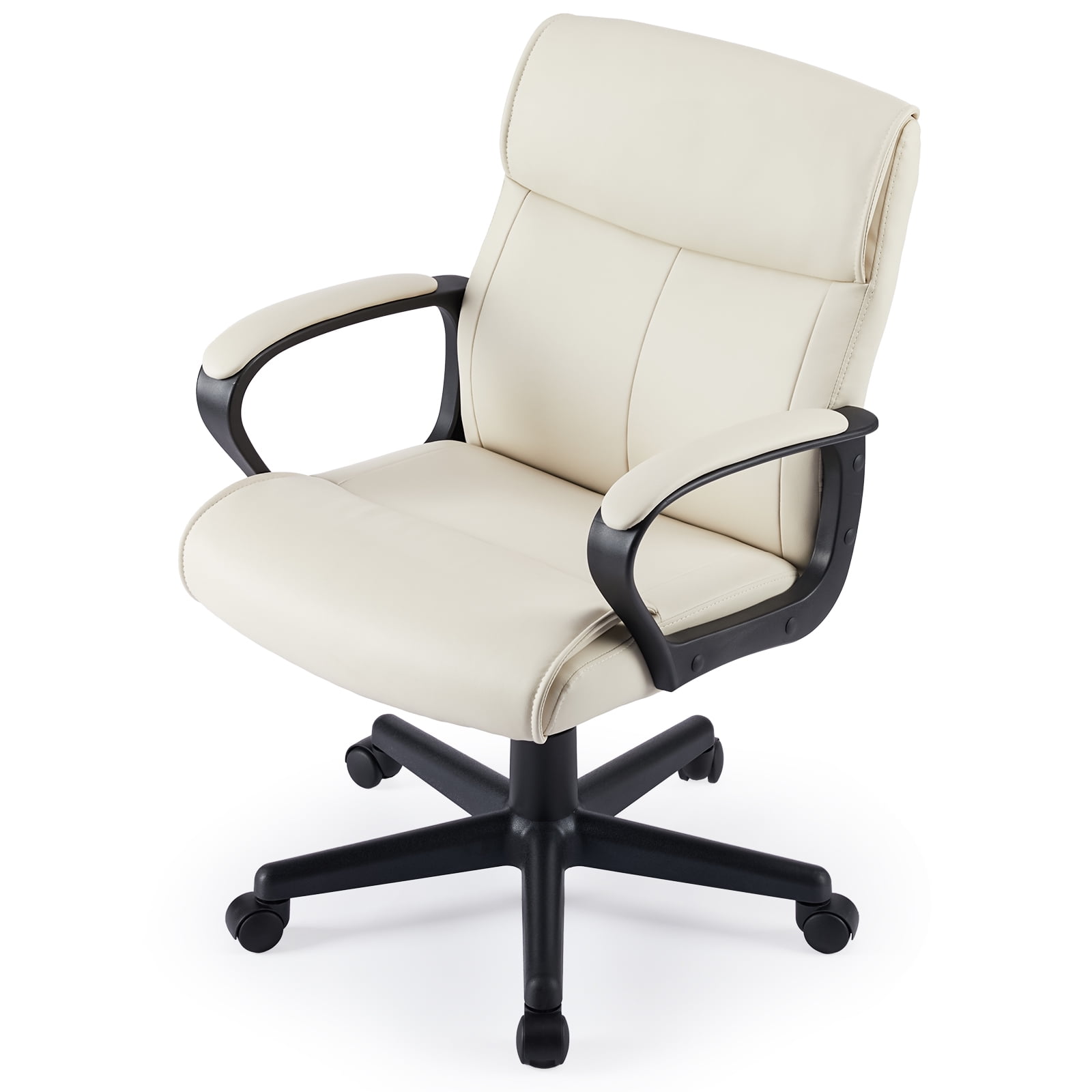 GIANNA Office Chair, Mid-Back Computer Desk Chair with Armrests, Height Adjustable, Lumbar Support, PU Leather, 360-Degree Swivel, Beige