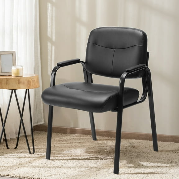 GIANNA Office Guest Chair, Bonded Leather Executive Side Chair， Reception Chair with Solid Metal Frame， Home Office Furniture，Black