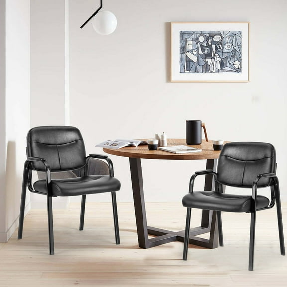 GIANNA Office Guest Chairs Set of 2, Bonded Leather Executive Side Chair, Reception Chair with Solid Metal Frame, Home Office Furniture,Black