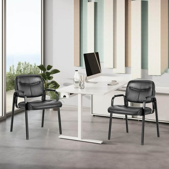 GIANNA Office Guest Chairs Set of 2, Bonded Leather Executive Side Chair, Reception Chair with Solid Metal Frame, Home Office Furniture,Black