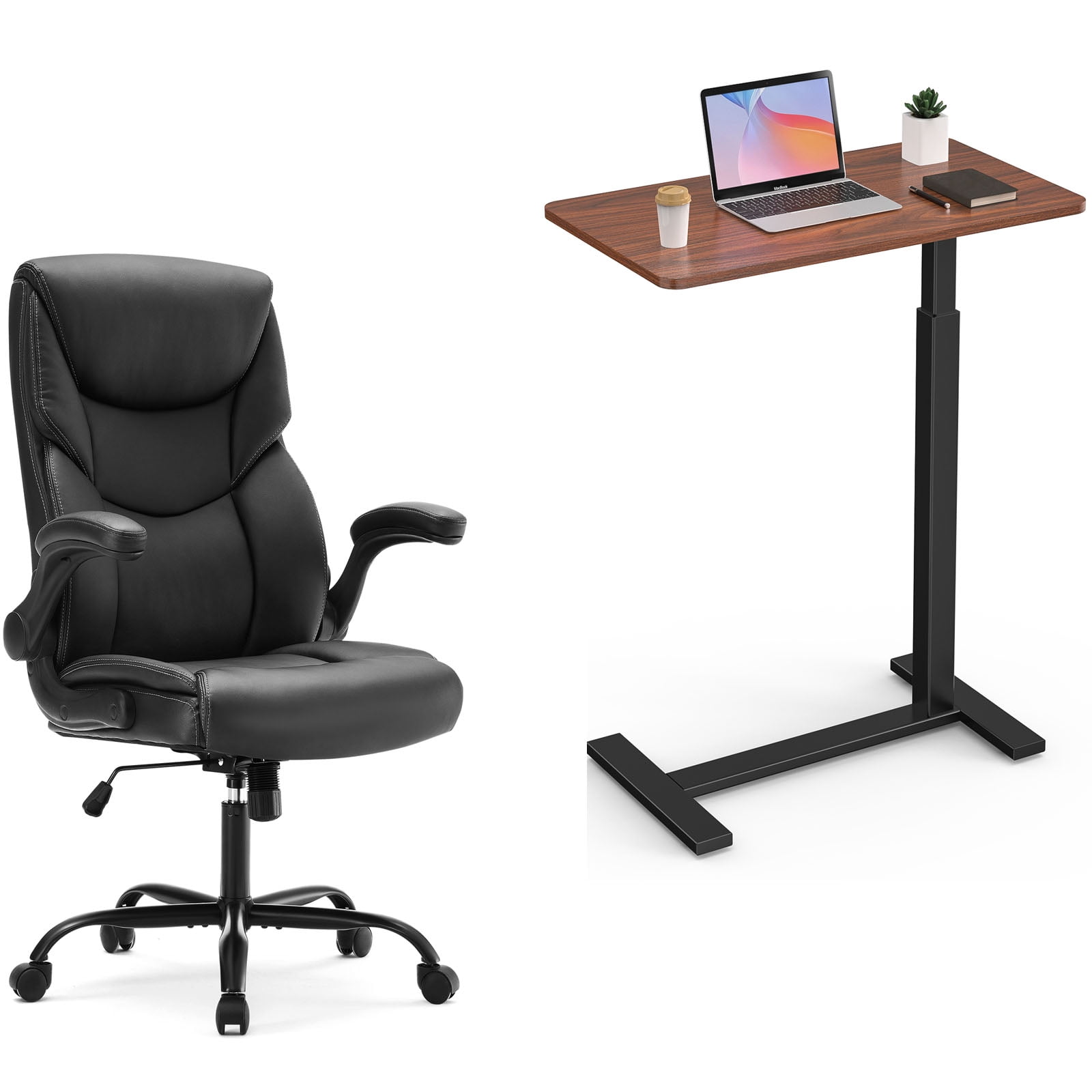 GIANNA Overbed Bedside Table & Chair, Adjustable Hospital & Home Use Bed Table with Wheels, Rolling Laptop Table, Mobile Standing Desk