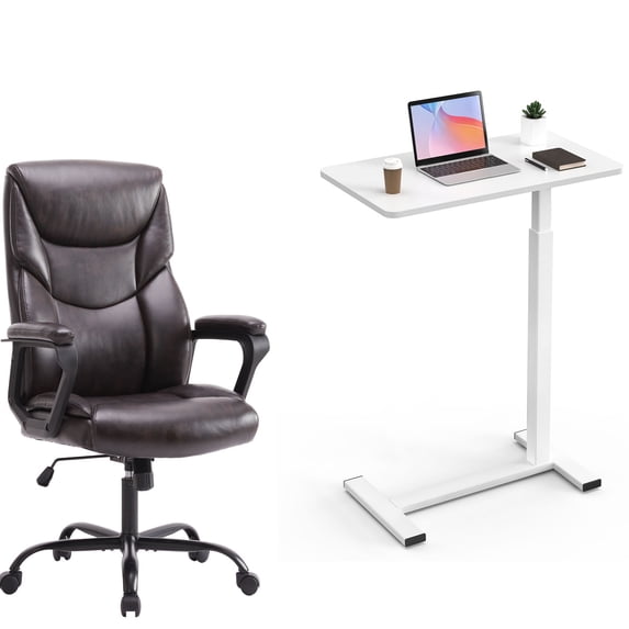 GIANNA Overbed Bedside Table & Chair, Adjustable Hospital & Home Use Bed Table with Wheels, Rolling Laptop Table, Mobile Standing Desk