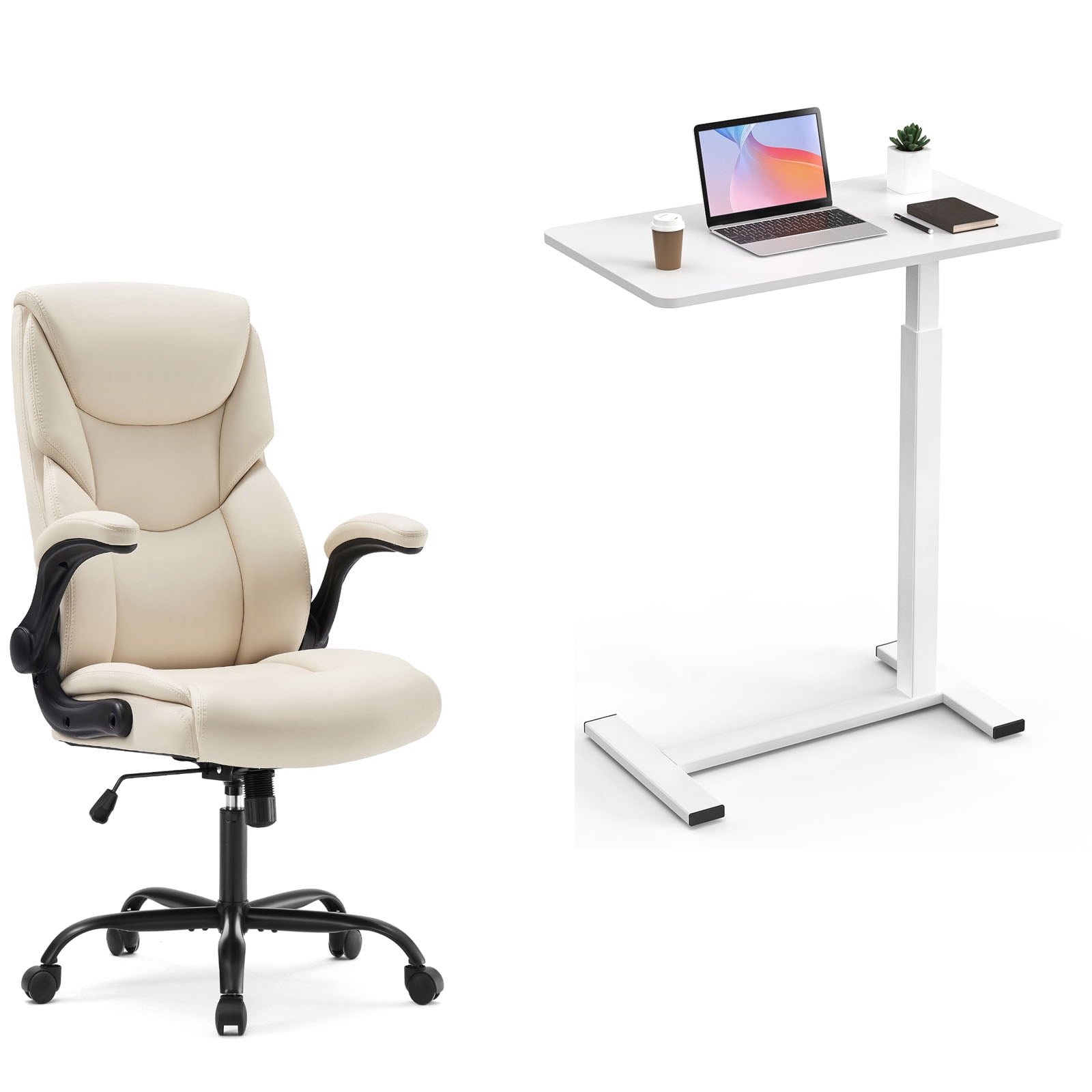 GIANNA Overbed Bedside Table & Chair, Adjustable Hospital & Home Use Bed Table with Wheels, Rolling Laptop Table, Mobile Standing Desk
