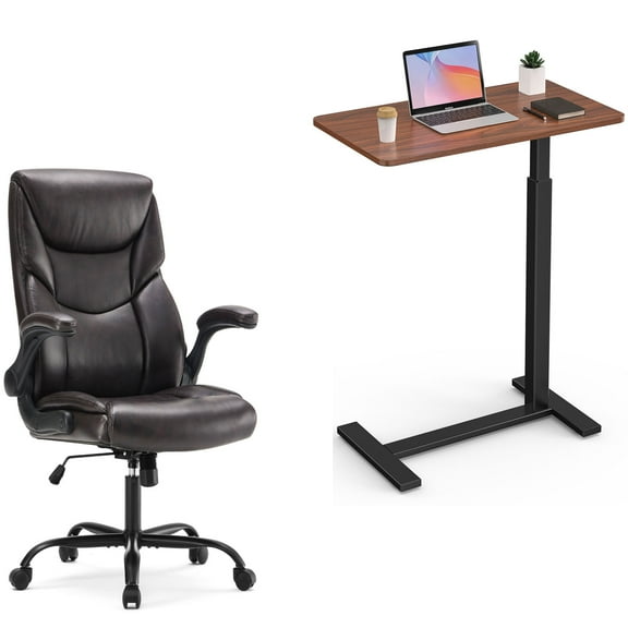 GIANNA Overbed Bedside Table & Chair, Adjustable Hospital & Home Use Bed Table with Wheels, Rolling Laptop Table, Mobile Standing Desk
