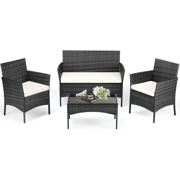 GIANNA Patio Wicker Chair 4-Piece Set with Table Patio Furniture Living Room Set, Wicker Material, Black