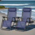 thumbnail image 1 of GIANNA Portable Folding Lounge Chairs, Reclining Camping Chair with Cup Holder Trays, Set of 2, Blue, 1 of 9