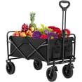 thumbnail image 1 of GIANNA Portable Shopping Wagon Cart, Large Capacity Utility Cart with Drink Holders, Foldable, Middle, Black, 1 of 7