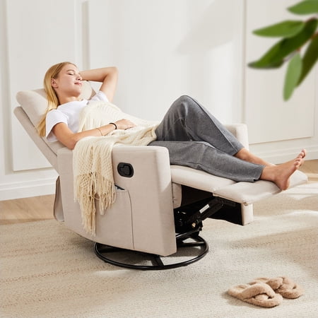 GIANNA Recliner Chair Swivel Rocking Chair for Living Room, With Extra Large Footrest for Home, High Back, Upholstered Deep Seat, Beige