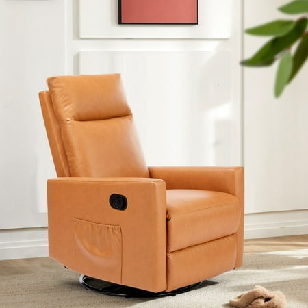 GIANNA Recliner Chair Swivel Rocking Chair for Living Room, With Extra Large Footrest for Home, High Back, Upholstered Deep Seat, Brown