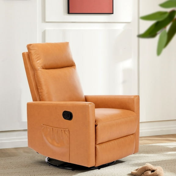 GIANNA Recliner Chair Swivel Rocking Chair for Living Room, With Extra Large Footrest for Home, High Back, Upholstered Deep Seat, Brown
