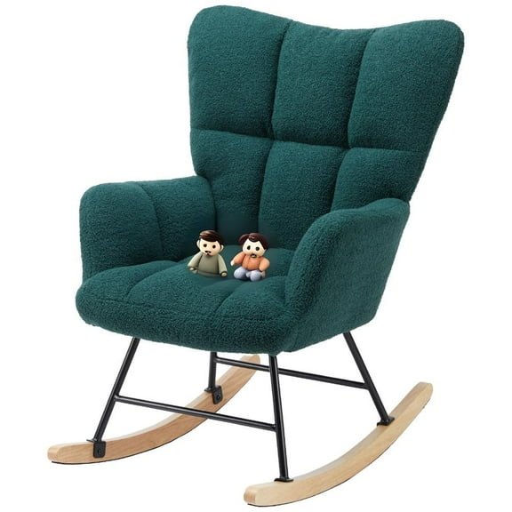 GIANNA Rocking Chair, Nursery Bedroom Furniture, with Wing Backrest Wide Armrest, Green