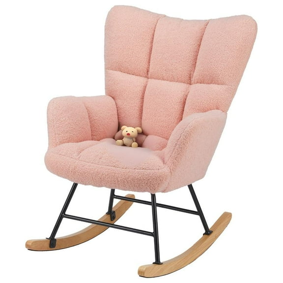 GIANNA Rocking Chair, Nursery Bedroom Furniture, with Wing Backrest Wide Armrest, Pink