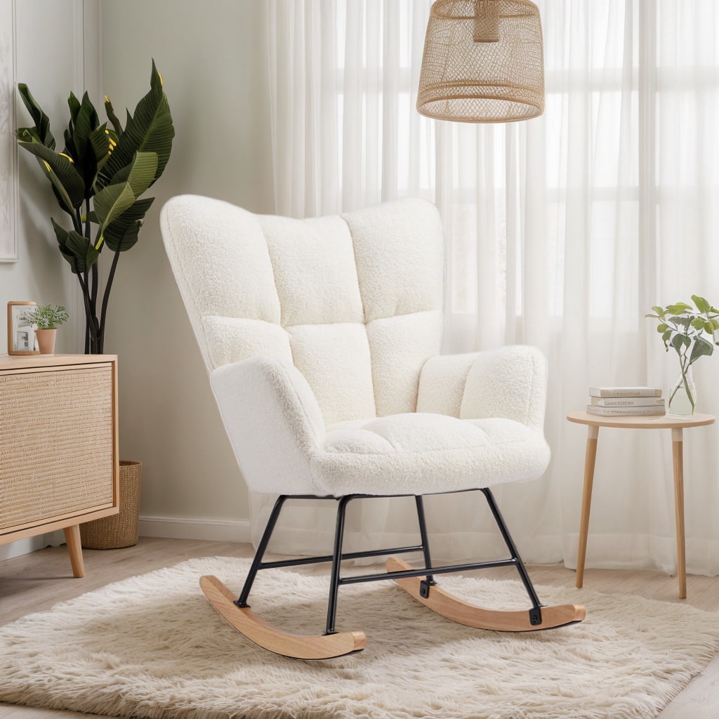 GIANNA Rocking Chair, with Wing Backrest Wide Armrest, Beige - Walmart.com