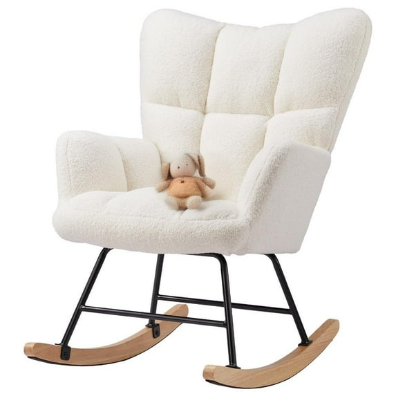 GIANNA Rocking Chair, with Wing Backrest Wide Armrest, Comfortable Nursery Bedroom Furniture, Beige