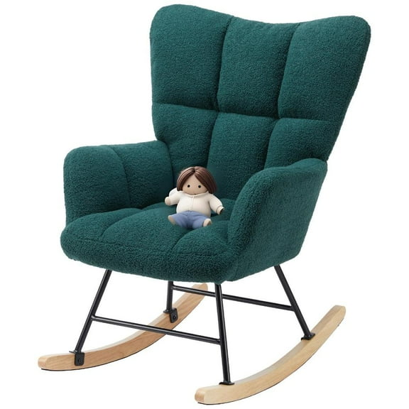 GIANNA Rocking Chair, with Wing Backrest Wide Armrest, Comfortable Nursery Bedroom Furniture, Green
