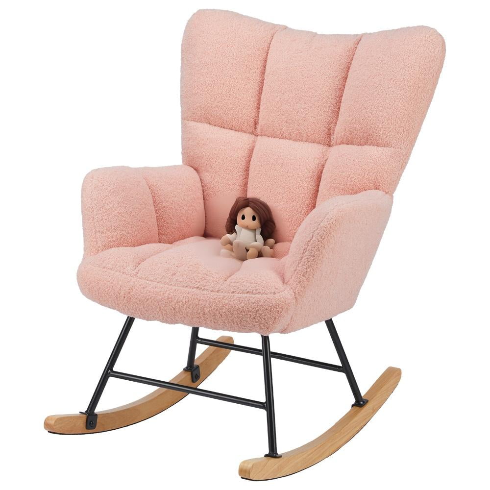 GIANNA Rocking Chair, with Wing Backrest Wide Armrest, Comfortable Nursery Bedroom Furniture, Pink