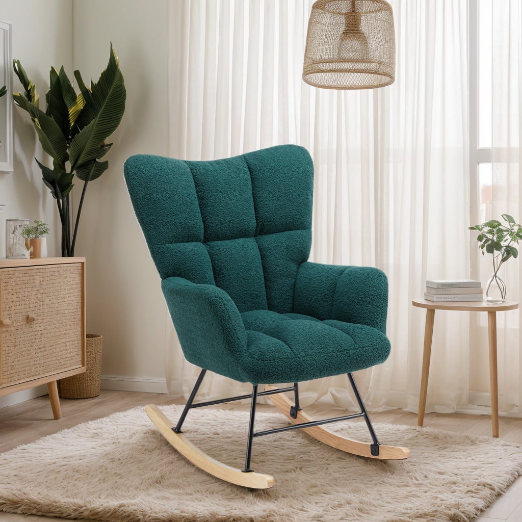 GIANNA Rocking Chair, with Wing Backrest Wide Armrest, Green