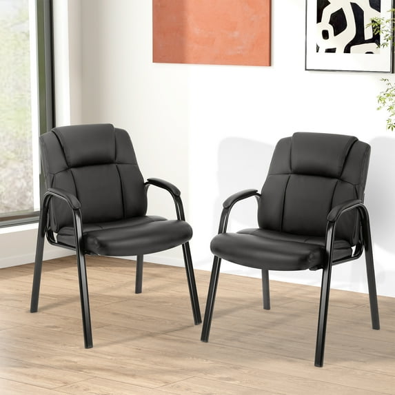 GIANNA Set of 2 Leather Guest Chairs with Padded Arms, Office Reception Side Chairs for Waiting Room, Conference, Lobby, Church, Clinic, or Home, Black