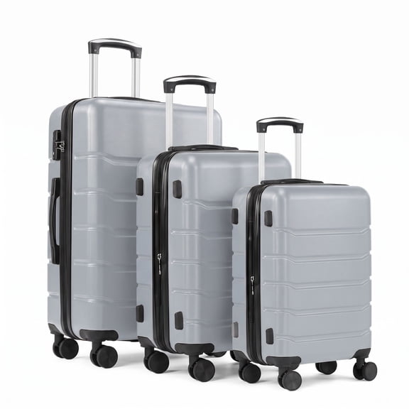 Gianna Set of 3 Hardside Luggage, Expandable Rolling Luggage with TSA Lock and Spinner Wheels, Light Gray