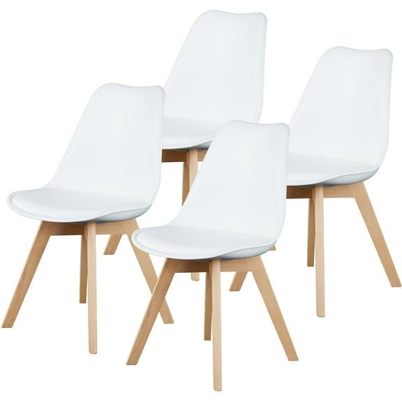 JOINSUN Set of 4 Dining Chairs with Comfortable PU Leather Cushions and Sturdy Wooden Legs, White
