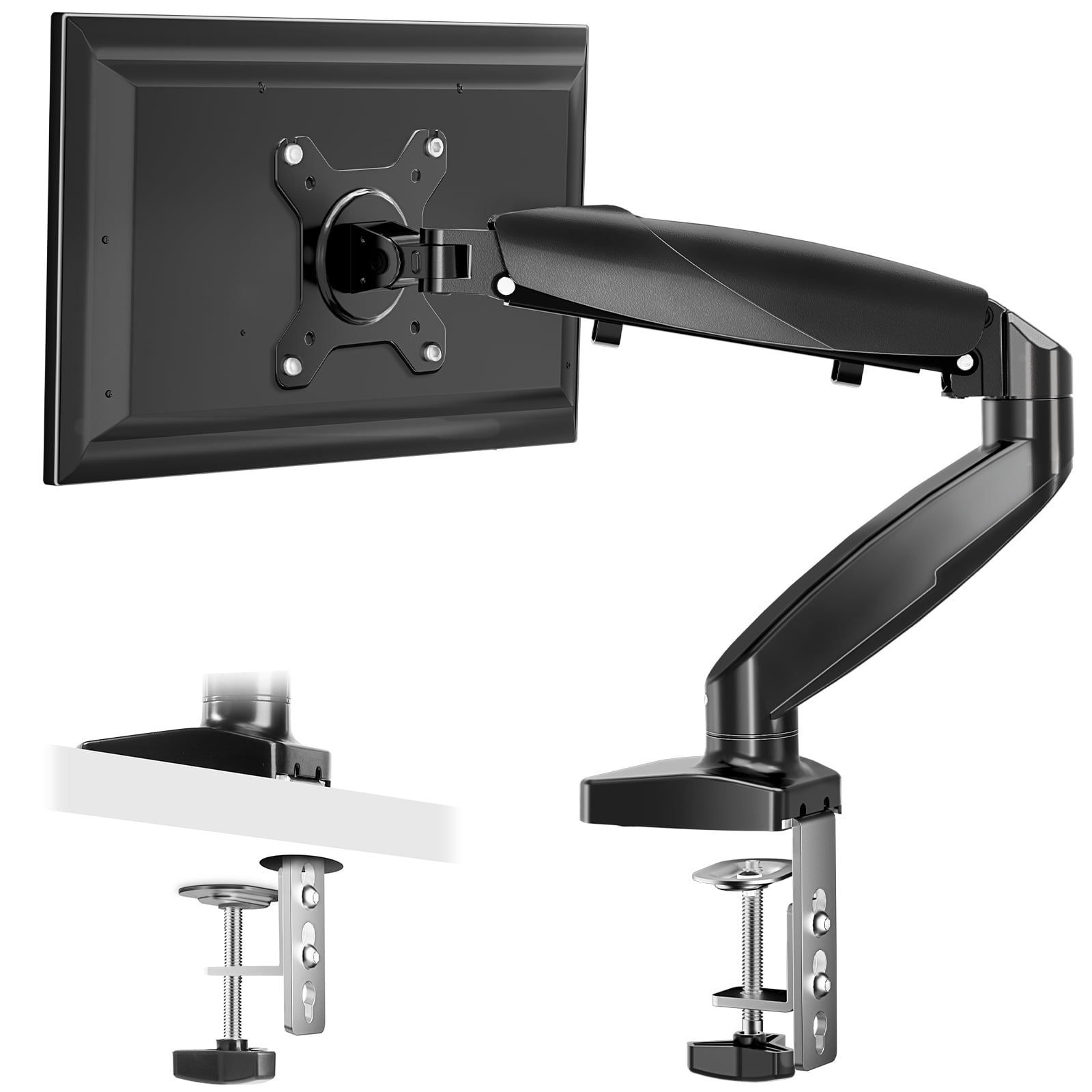 GIANNA Single Monitor Mount for Wide 15 to 27 Inch Screen, With Clamp and Grommet Base, Fits 4.4 to 15.4 LBS Vesa 75 100 x 100, Black