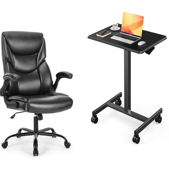 GIANNA Small Standing Desk & Chair, Mobile Portable Rolling Laptop Desk on Wheels, Adjustable Height Table for Home Office, 19 Inch