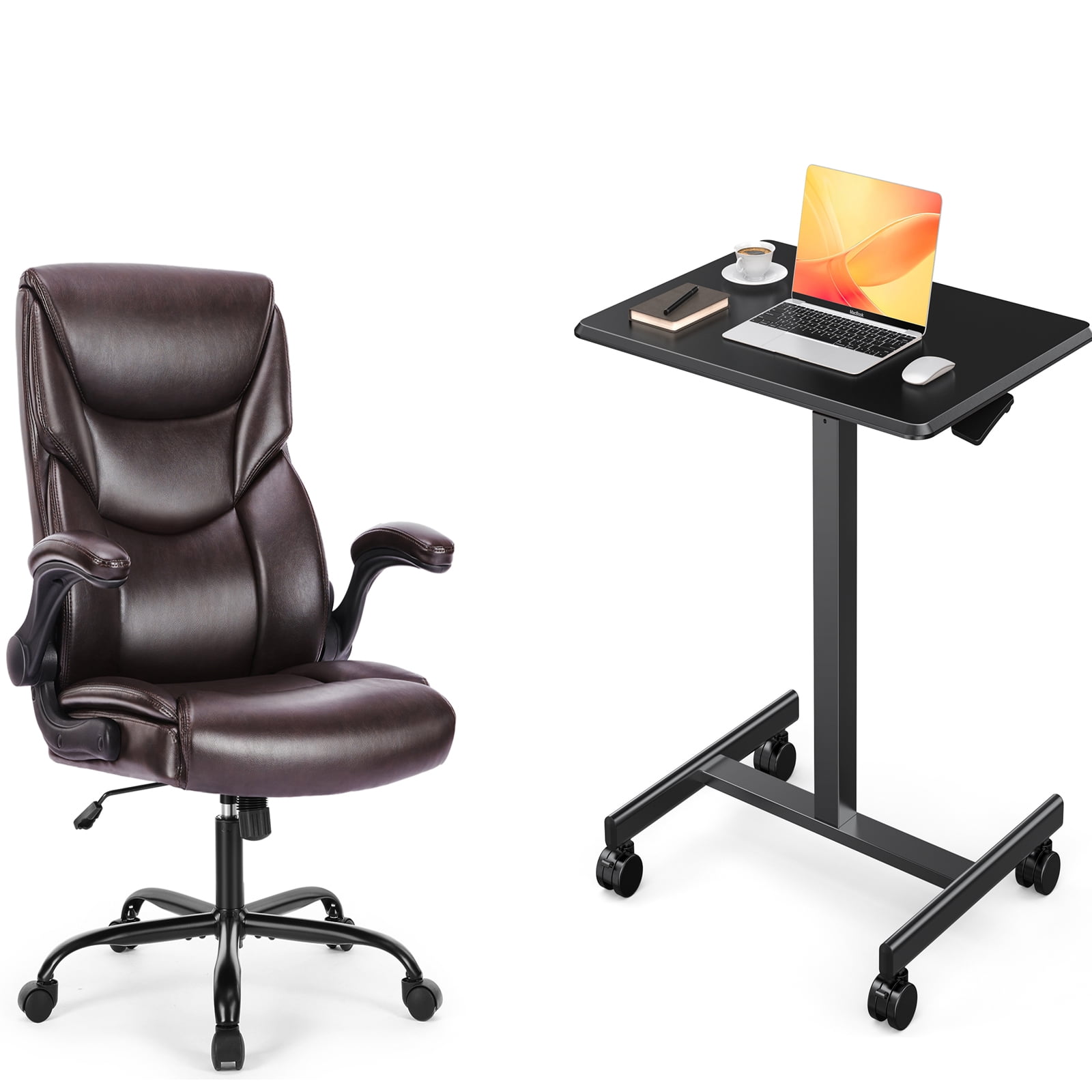 GIANNA Small Standing Desk & Chair, Mobile Portable Rolling Laptop Desk on Wheels, Adjustable Height Table for Home Office, 20 Inch