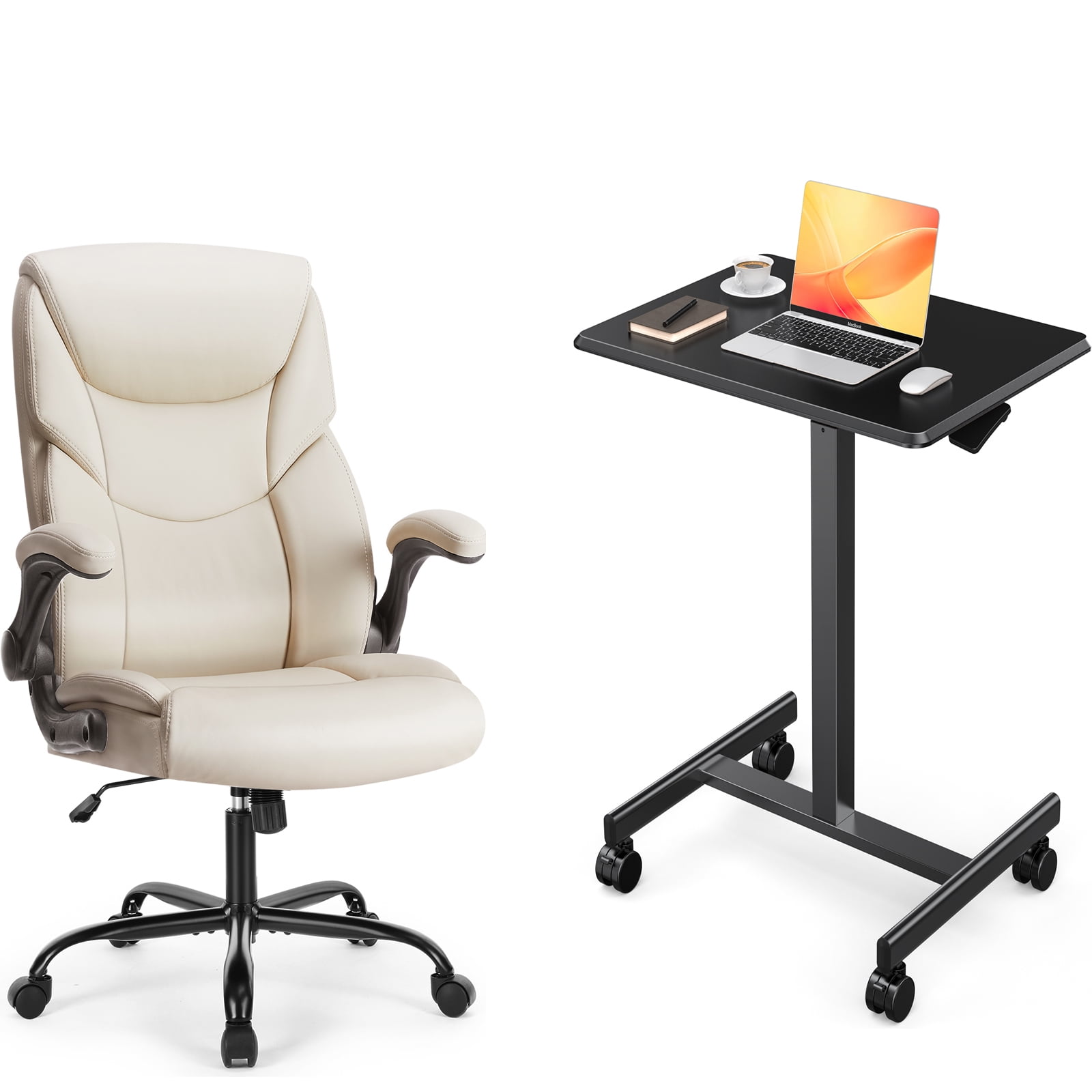 GIANNA Small Standing Desk & Chair, Mobile Portable Rolling Laptop Desk on Wheels, Adjustable Height Table for Home Office, 21 Inch