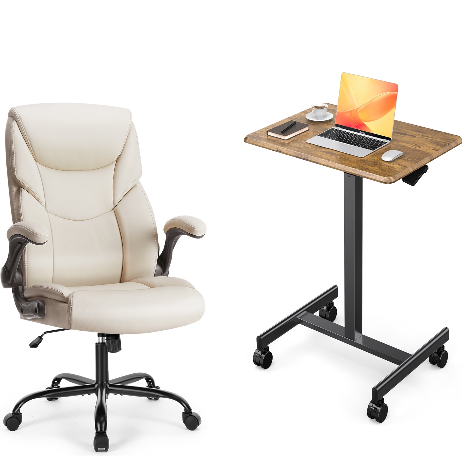 GIANNA Small Standing Desk & Chair, Mobile Portable Rolling Laptop Desk on Wheels, Adjustable Height Table for Home Office, 24 Inch