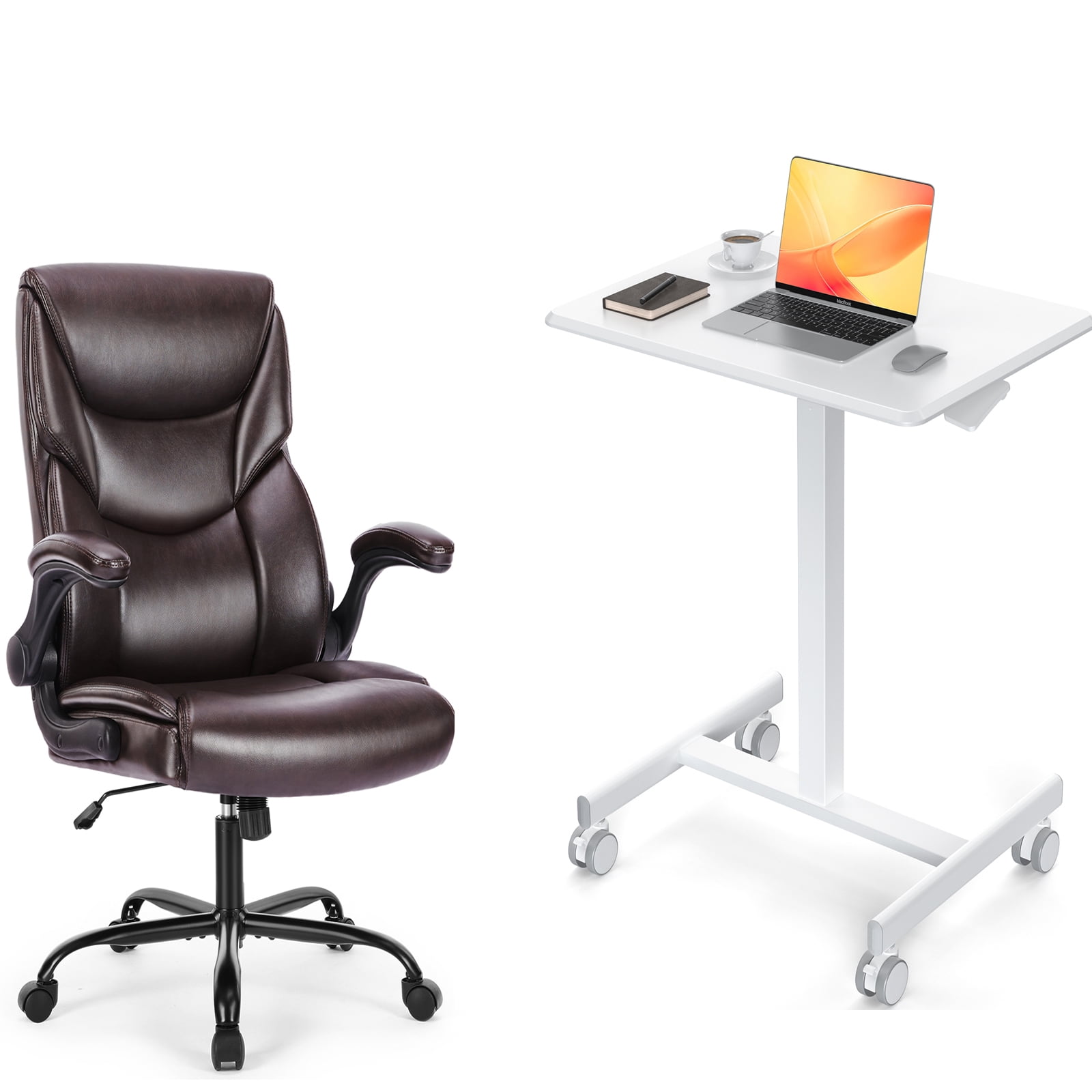 GIANNA Small Standing Desk & Chair, Mobile Portable Rolling Laptop Desk on Wheels, Adjustable Height Table for Home Office, 26 Inch