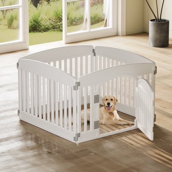 GIANNA Sports Style 24 Inch Durable Lightweight Pet Playpen, 4 Panels Plastic Dog Fence with Lockable Door and Non- Slip Bottom, Suitable for Small to Medium Pets