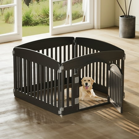 GIANNA Sports Style 24 Inch Durable Lightweight Pet Playpen, 4 Panels Plastic Dog Fence with Lockable Door and Non- Slip Bottom, Suitable for Small to Medium Pets