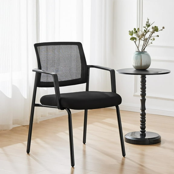 EDX Stacking Metal Mesh Back Chairs with Arm, Sturdy Upholstered Chairs, Black, 1 Pack