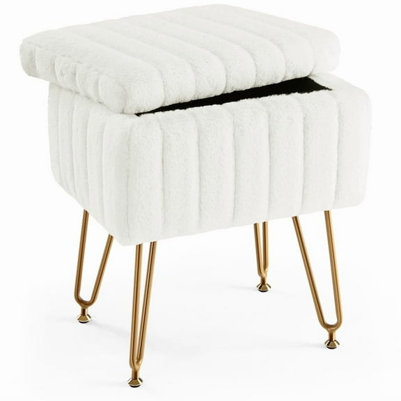 JIOABL Stool Chair with Storage Space,with Non-Slip Feet, for Dressing Room, Bedroom, White