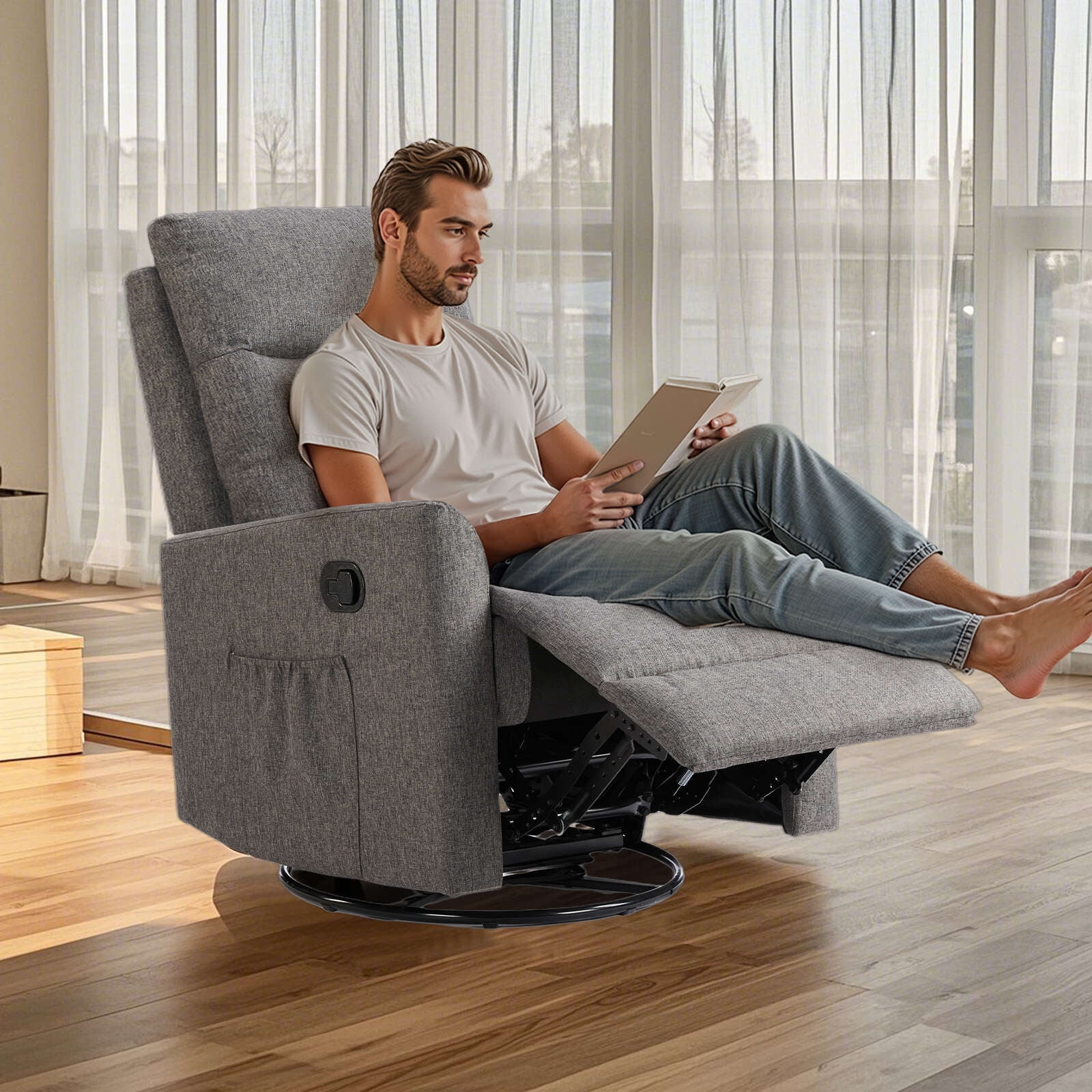 GIANNA Swivel Recliner Chair with Footrest, Rocking Glider Recliner with  High Back & Deep Seat, Upholstered Lounge Chair for Living Room, Brown -  Walmart.com