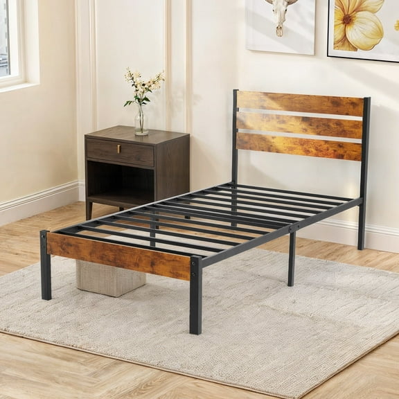 CONCETTA Twin Size Bed Frame with Headboard, Solid, Stable, No Box Spring Required, Easy Assembly