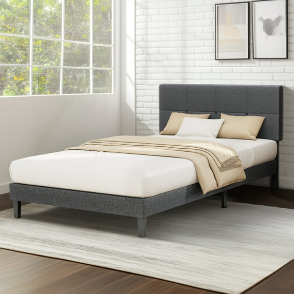 GIANNA Twin Size Platform Bed Frame with Upholstered Headboard, Underbed Storage, No Springs Required, Dark Grey