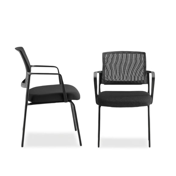 GIANNA Upholstered Arm Stacking Chairs, Sturdy Metal Mesh Back Chairs, Black, Set of 2