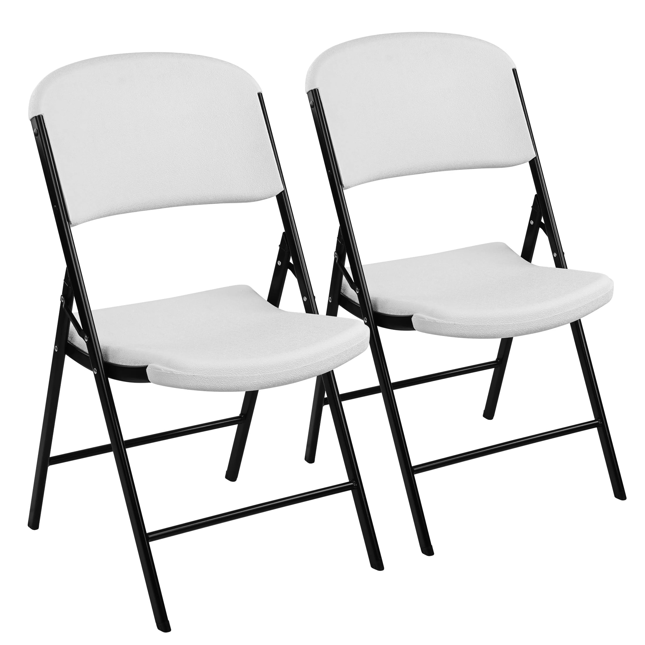 GIANNA White Folding Chair, Heavy Duty Plastic Chair with 500-Pound Capacity for Kitchen Wedding Party, Set of 2