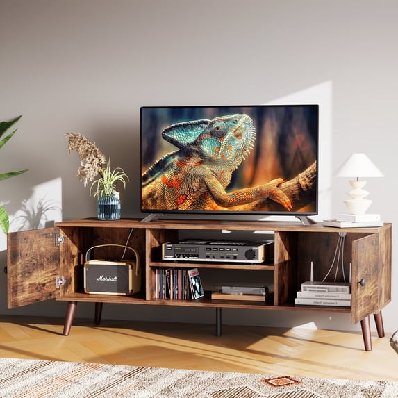 CONCETTA Wood TV Stand with 2 Storage Cabinets, Modern Entertainment Center for TVs up to 60 inches, Media Console with Adjustable Shelves and Cable Management, Rustic Brown