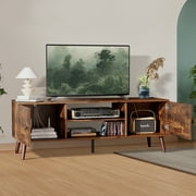 GIANNA TV Stand for TVs up to 60, Modern Mid Century Entertainment Center with Storage, 2 Cabinet Media Console Table, Vintage Brown