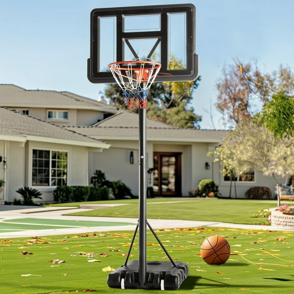 GIANNAe Portable Basketball Hoop, 4.210 ft Height Adjustabl, 44" Indoor/Outdoor PVC Backboard, Durable Base & Wheels for Easy Mobility