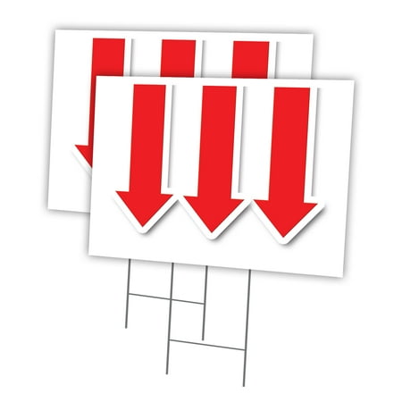 GIANT DOWN ARROW 2 Pack Of 18" x 24" Yard Sign & Stake | Advertise Your Business | Stake Included Image On Front Only | Made in The USA