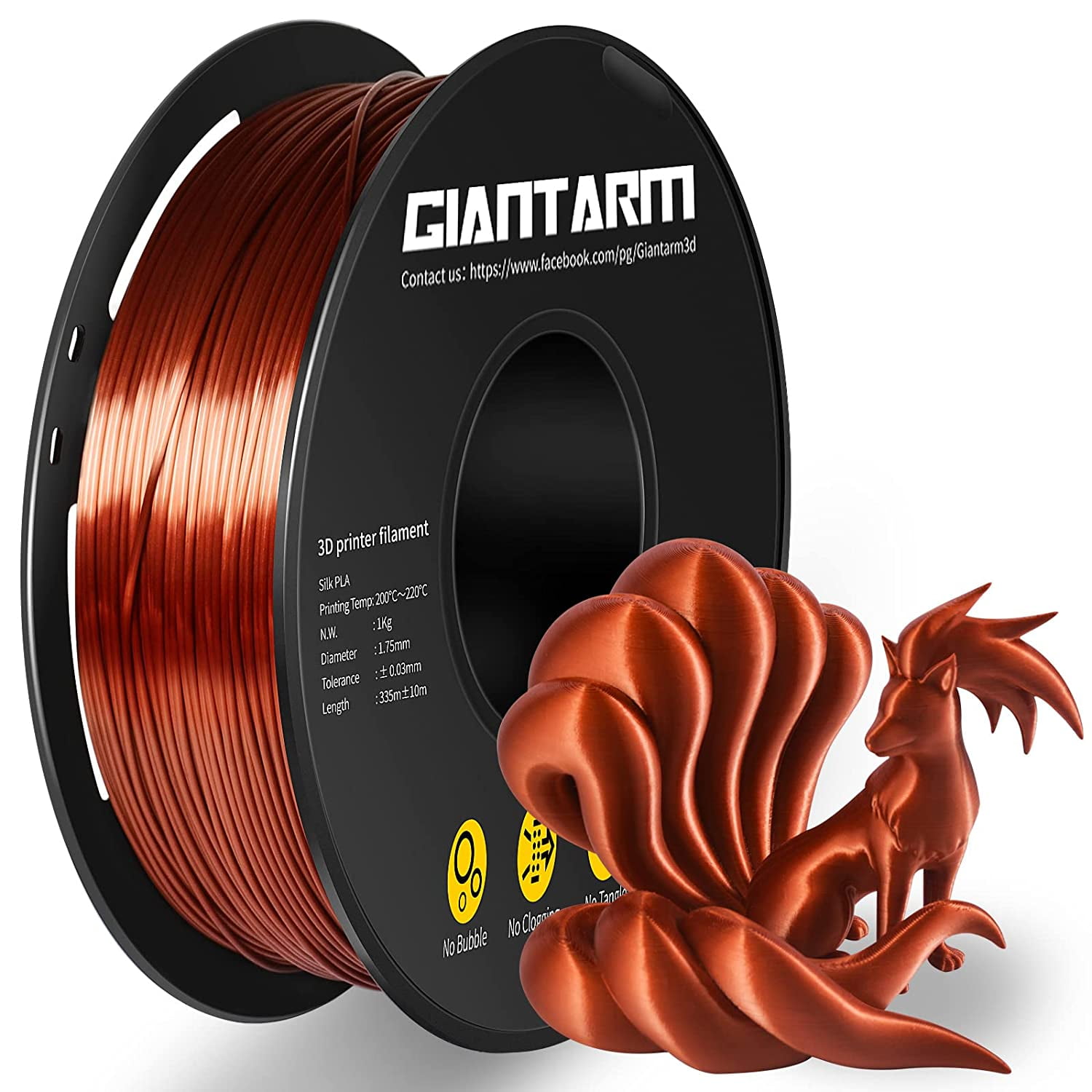 GIANTARM Shiny Silk Copper 3D Printer PLA Filament Toughness Enhanced with  1.75mm Dimensional Accuracy +/-0.03mm, 1080 Feet per Roll, Vacuum
