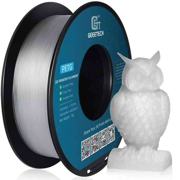 GEEETECH Transparent PETG 3D Printer Filament 1.75mm, Dimensional Accuracy +/-0.03mm, 1kg (2.2lbs) , 1080 Feet (330m)per Roll, Vacuum Packaging, Toughness Enhanced, Fit for Most 3D FDM Printer